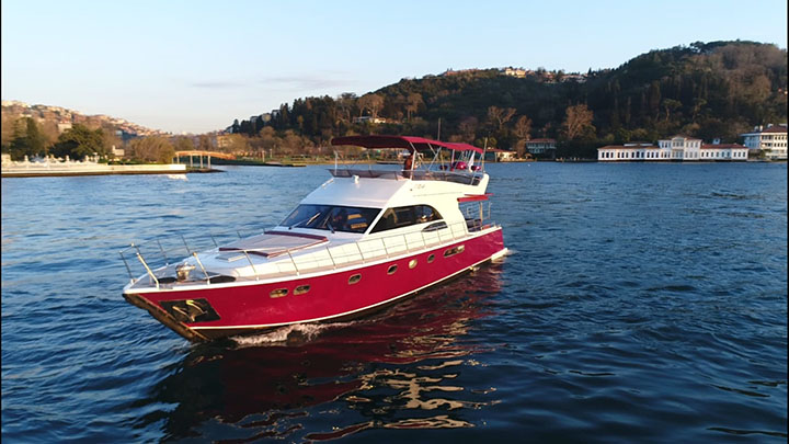 ERE A yacht exterior on the Bosphorus at sunset